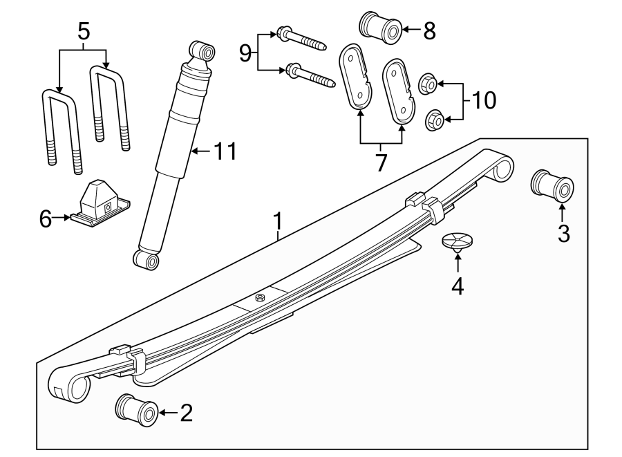 Diagram REAR SUSPENSION. SUSPENSION COMPONENTS. for your 2019 GMC Sierra 2500 HD 6.6L Duramax V8 DIESEL A/T RWD Base Extended Cab Pickup Fleetside 