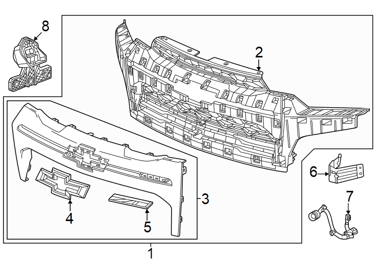 3Front bumper & grille. Grille & components.https://images.simplepart.com/images/parts/motor/fullsize/GD23027.png