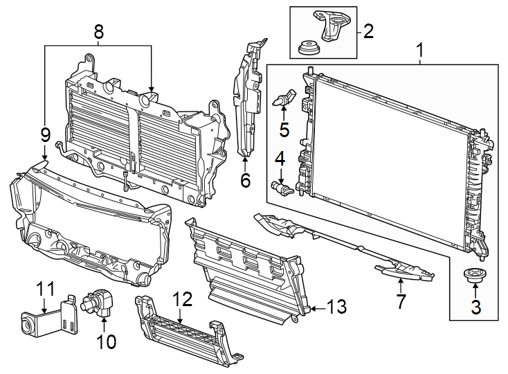 Diagram Radiator & components. for your 2021 Chevrolet Camaro ZL1 Coupe 6.2L V8 M/T 