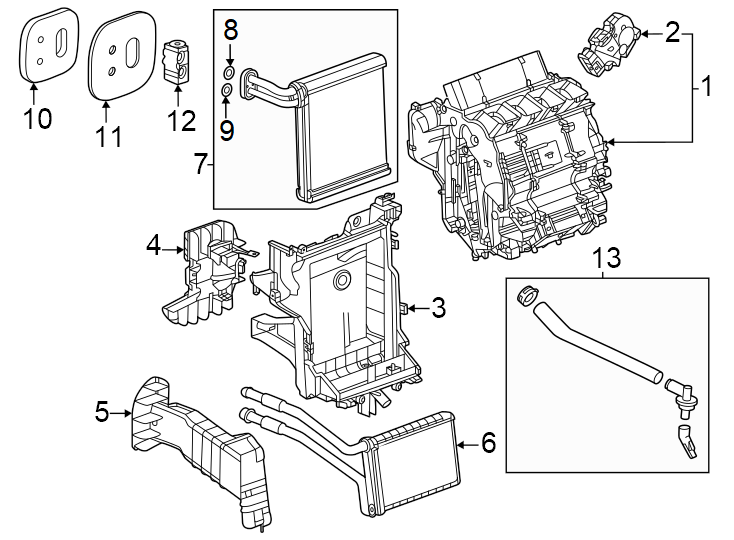 Diagram Air conditioner & heater. Evaporator & heater components. for your 2014 Buick Enclave    