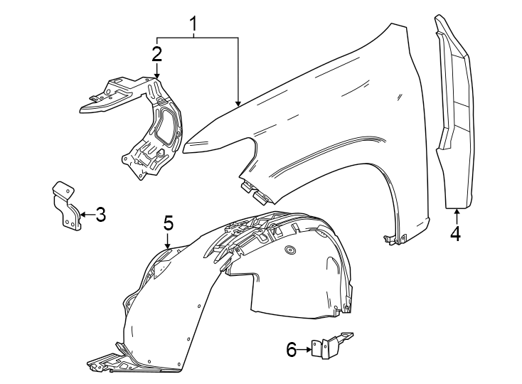 Diagram Fender & components. for your 2021 GMC Sierra 2500 HD 6.6L Duramax V8 DIESEL A/T RWD Base Extended Cab Pickup Fleetside 