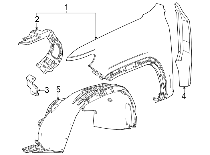 Diagram Fender & components. for your 2021 GMC Sierra 2500 HD 6.6L Duramax V8 DIESEL A/T RWD Base Extended Cab Pickup Fleetside 