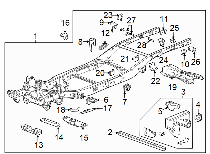 Diagram Frame & components. for your 2002 GMC Sierra 2500 HD 6.0L Vortec V8 BI-FUEL A/T RWD Base Standard Cab Pickup Fleetside 