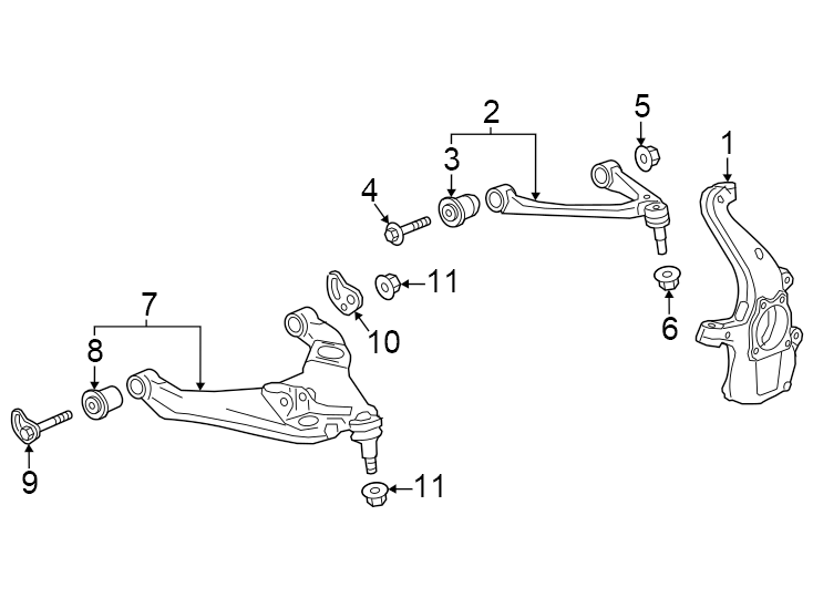 Diagram Front suspension. Suspension components. for your 2018 GMC Sierra 2500 HD 6.6L Duramax V8 DIESEL A/T RWD Base Extended Cab Pickup Fleetside 