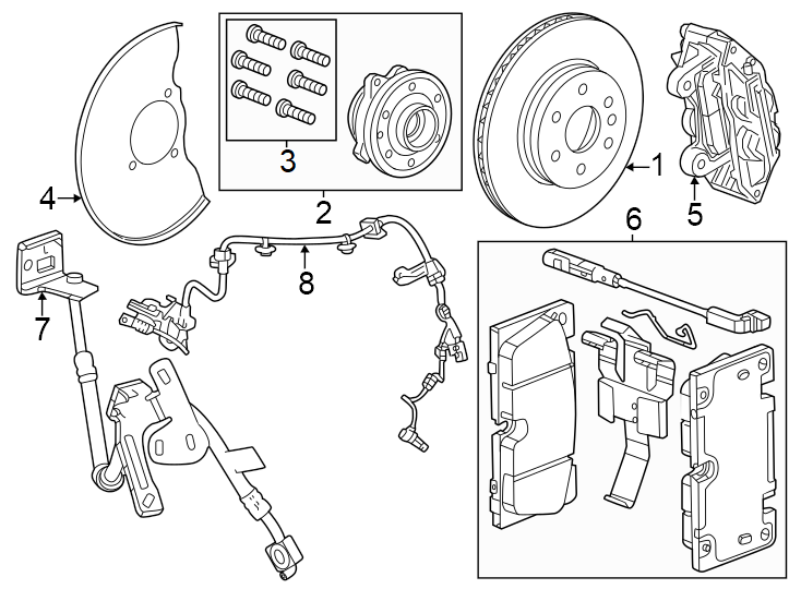 Diagram Front suspension. Brake components. for your 2015 GMC Sierra 2500 HD 6.6L Duramax V8 DIESEL A/T 4WD SLE Extended Cab Pickup Fleetside 