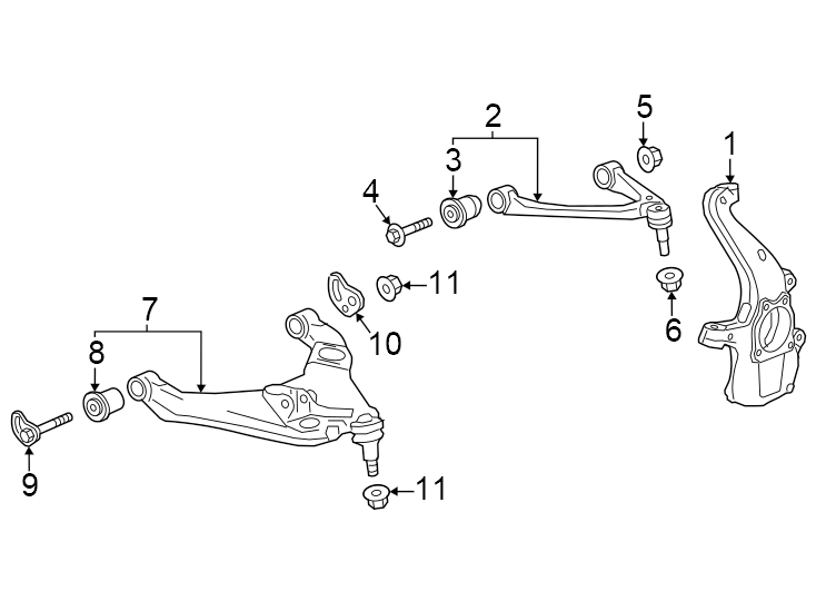 Diagram Front suspension. Suspension components. for your 2011 GMC Sierra 2500 HD 6.6L Duramax V8 DIESEL A/T 4WD SLE Crew Cab Pickup Fleetside 