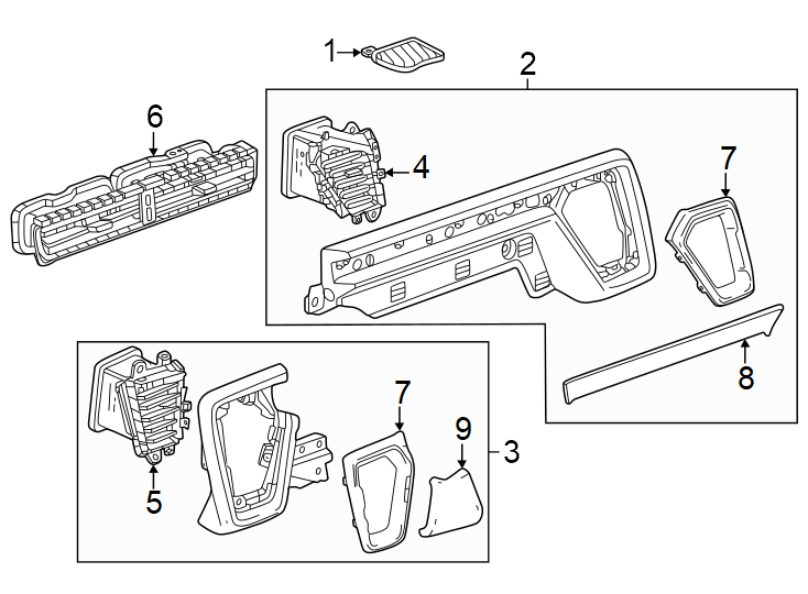 1Instrument panel components.https://images.simplepart.com/images/parts/motor/fullsize/GD23390.png