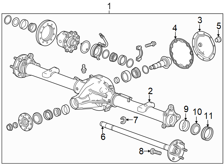 Diagram Rear suspension. Axle housing. for your 2007 GMC Sierra 2500 HD 6.6L Duramax V8 DIESEL A/T 4WD SLE Crew Cab Pickup Fleetside 