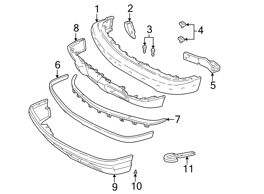 Diagram FRONT BUMPER. BUMPER & COMPONENTS. for your 2006 GMC Sierra 3500  WT Crew Cab Pickup Fleetside 