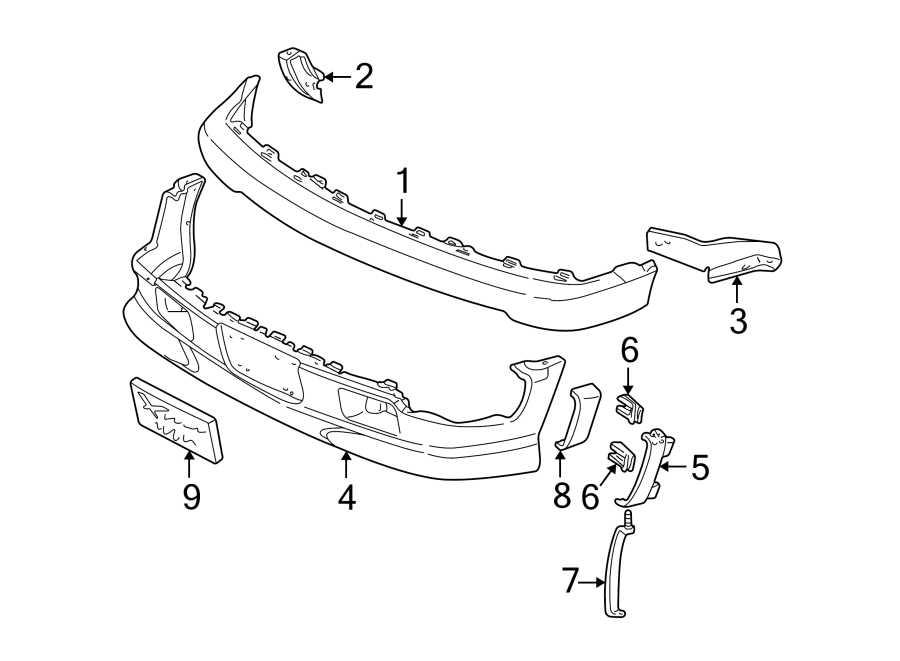 Diagram Front bumper. Bumper & components. for your 2003 GMC Sierra 2500 HD  SLT Extended Cab Pickup 