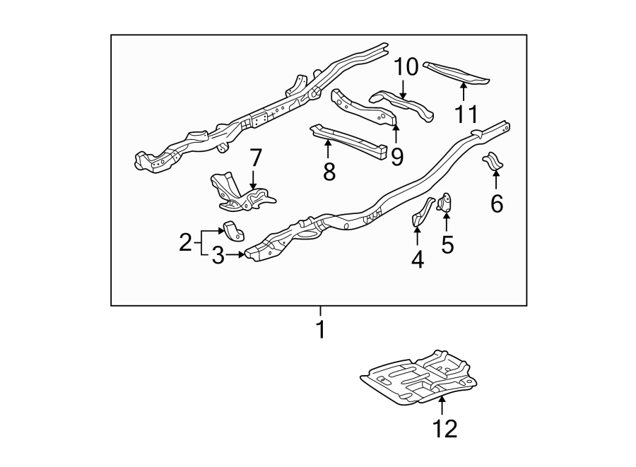 Diagram CROSSMEMBERS & COMPONENTS. FRAME & COMPONENTS. for your 1993 GMC Sonoma   