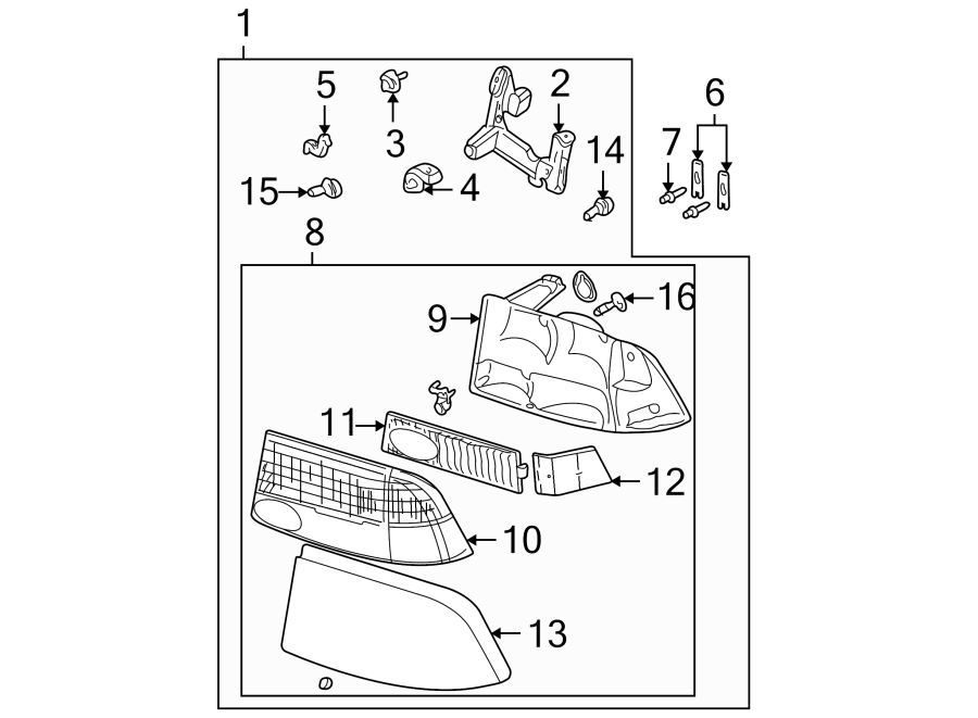 Diagram FRONT LAMPS. HEADLAMP COMPONENTS. for your 2003 GMC Sonoma SLS Extended Cab Pickup Fleetside 4.3L Vortec V6 M/T RWD 