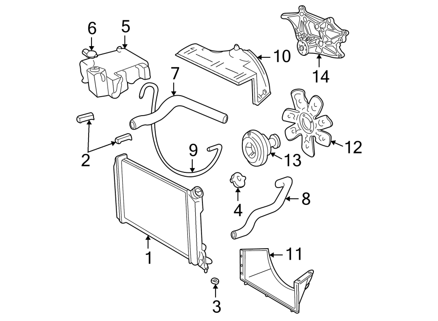 Diagram COOLING FAN. RADIATOR & COMPONENTS. for your 1995 Chevrolet K2500  Base Standard Cab Pickup Fleetside 4.3L Chevrolet V6 A/T 