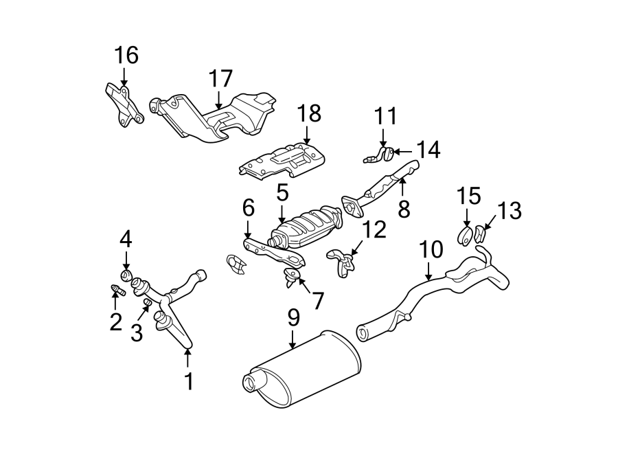 Diagram EXHAUST SYSTEM. EXHAUST COMPONENTS. for your 2018 Chevrolet Equinox 1.5L Ecotec A/T FWD LT Sport Utility 