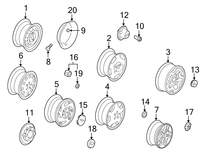 Diagram WHEELS. COVERS & TRIM. for your 2003 Chevrolet Trailblazer   