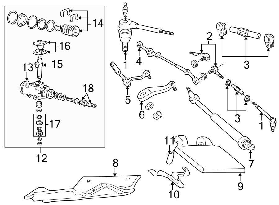 Diagram STEERING GEAR & LINKAGE. for your 2021 GMC Sierra 2500 HD 6.6L Duramax V8 DIESEL A/T 4WD Base Extended Cab Pickup Fleetside 