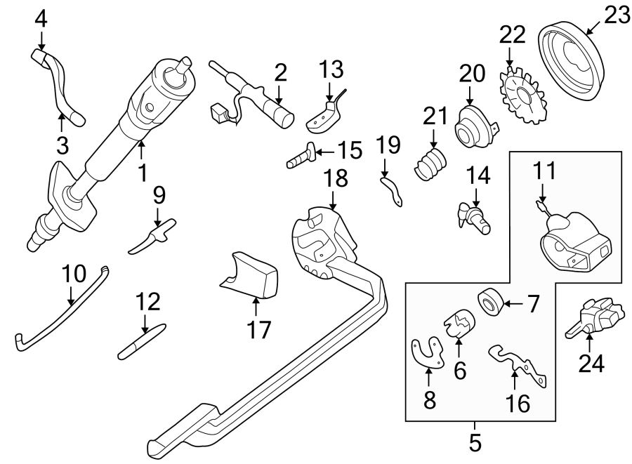 HOUSING & COMPONENTS. STEERING COLUMN ASSEMBLY. Diagram