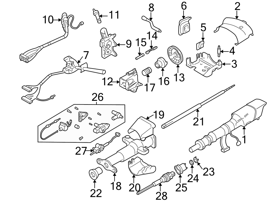 HOUSING & COMPONENTS. SHROUD. STEERING COLUMN ASSEMBLY. SWITCHES & LEVERS. Diagram