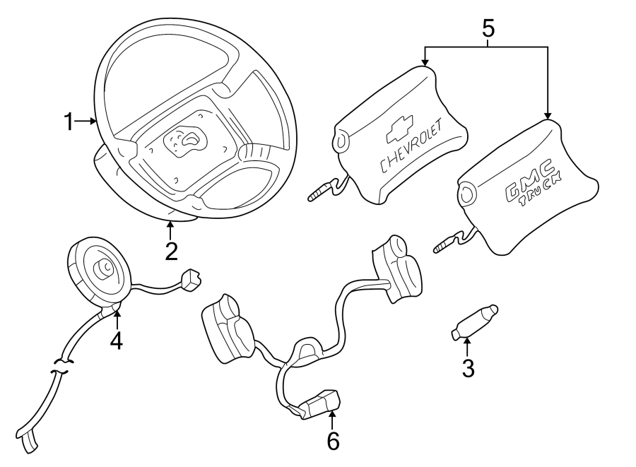 Diagram STEERING WHEEL & TRIM. for your 2000 Chevrolet S10  ZR2 Extended Cab Pickup Fleetside 4.3L Vortec V6 M/T 4WD 