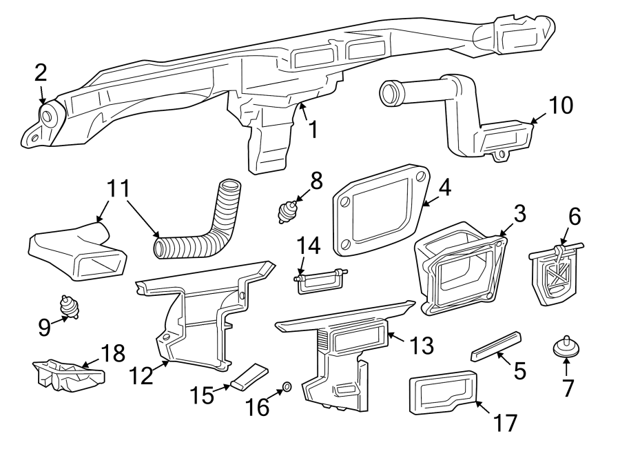 Diagram INSTRUMENT PANEL. DUCTS. for your 2014 Buick Enclave    