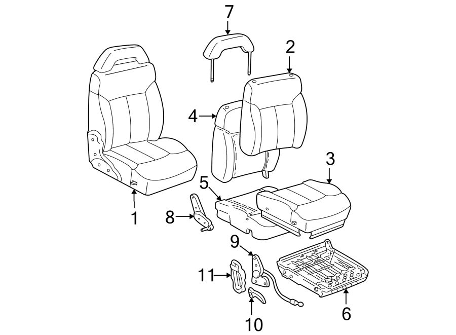 Diagram SEATS & TRACKS. FRONT SEAT COMPONENTS. for your GMC Sonoma  