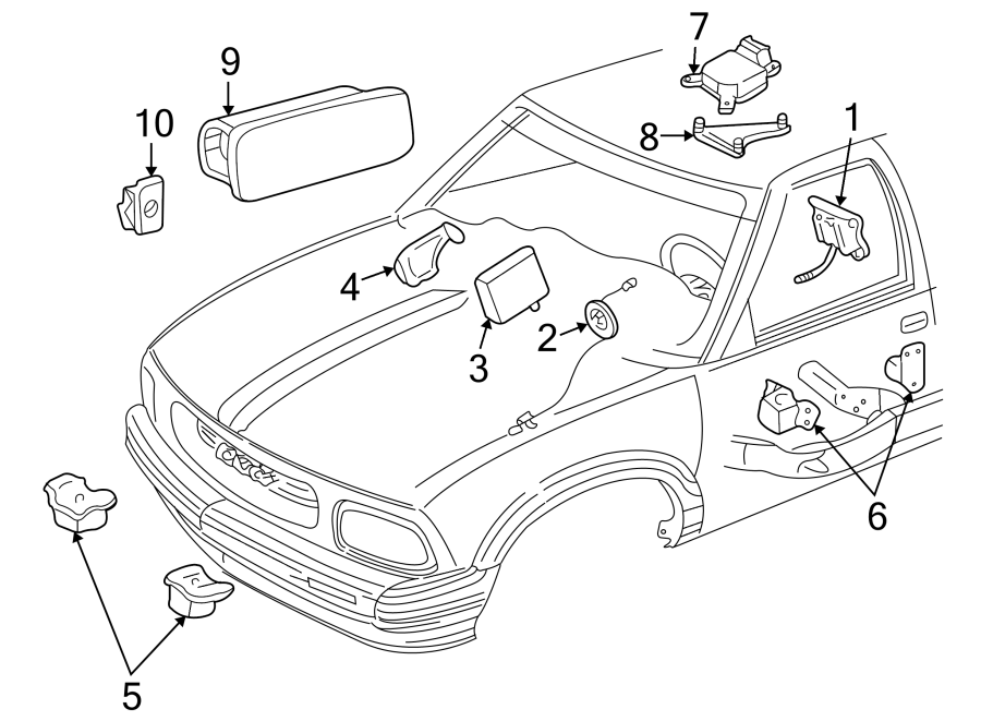 Diagram RESTRAINT SYSTEMS. AIR BAG COMPONENTS. for your 2000 Chevrolet S10  Base Standard Cab Pickup Stepside 2.2L Vortec FLEX RWD 