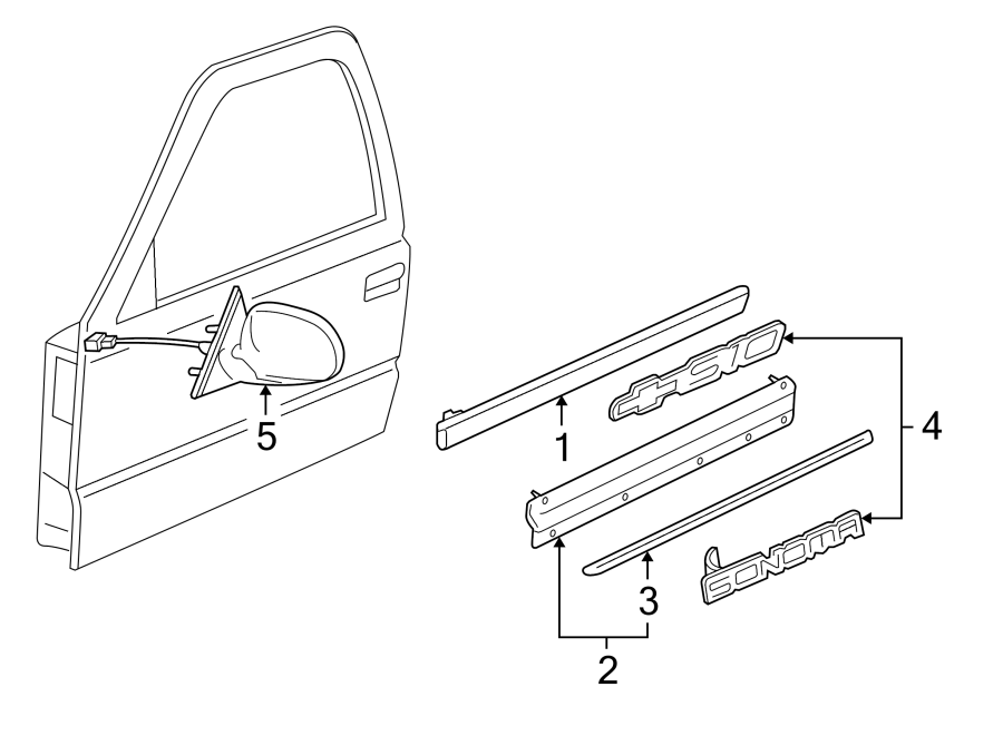 5FRONT DOOR. EXTERIOR TRIM. OUTSIDE MIRRORS.https://images.simplepart.com/images/parts/motor/fullsize/GD94312.png