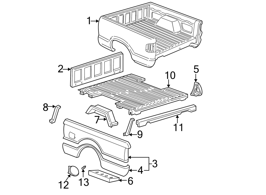 Diagram Pick up box. Box assembly. Floor. Front & side panels. for your 2002 GMC Sierra 3500 6.6L Duramax V8 DIESEL M/T 4WD Base Crew Cab Pickup Fleetside 