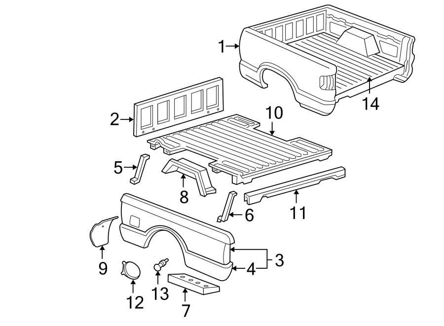 13PICK UP BOX. BOX ASSEMBLY. FLOOR. FRONT & SIDE PANELS.https://images.simplepart.com/images/parts/motor/fullsize/GD94512.png