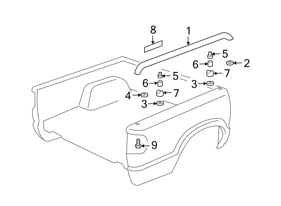 Full size assembly image of PICK UP BOX. EXTERIOR TRIM. (1/1)