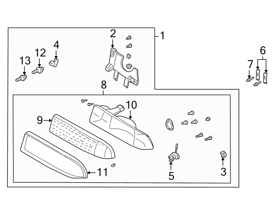 Diagram FRONT LAMPS. HEADLAMP COMPONENTS. for your 2005 Chevrolet Malibu   