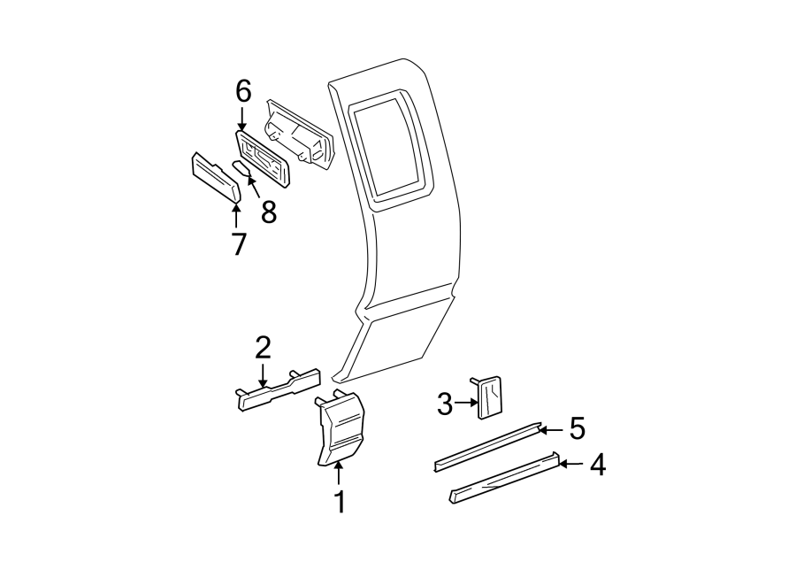 Diagram EXTERIOR TRIM. ROOF LAMPS. for your 2003 GMC Sonoma SLS Crew Cab Pickup Fleetside 4.3L Vortec V6 M/T RWD 