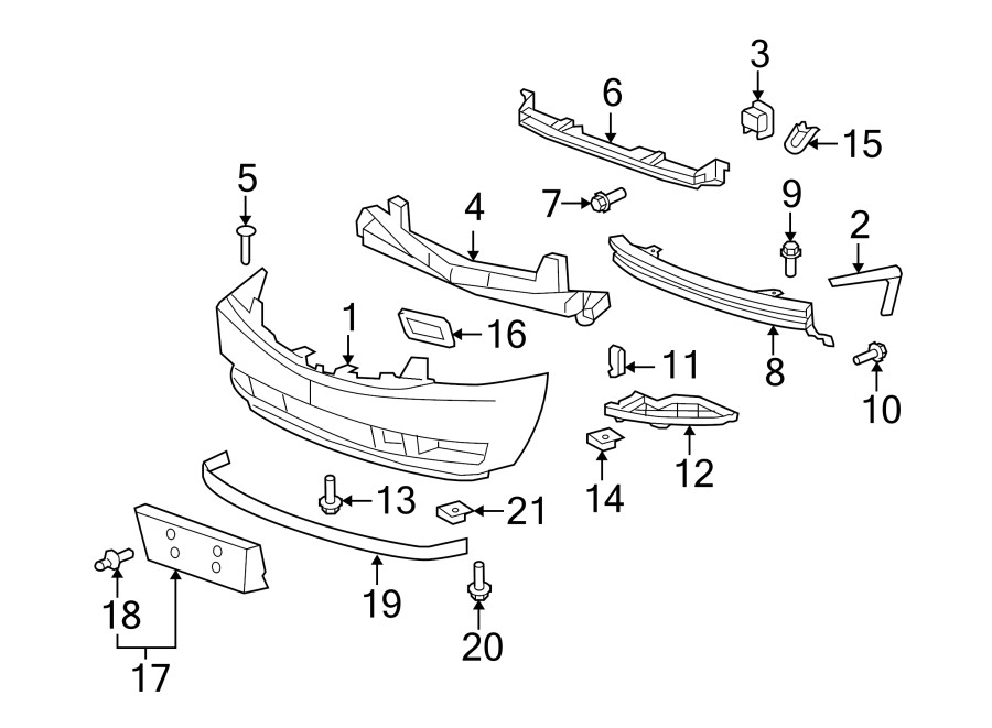 Diagram FRONT BUMPER. BUMPER & COMPONENTS. for your 2021 GMC Sierra 2500 HD 6.6L Duramax V8 DIESEL A/T 4WD Base Extended Cab Pickup Fleetside 