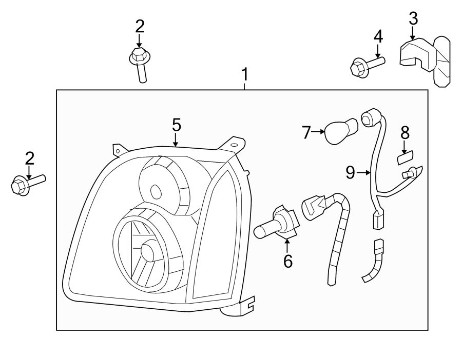 Diagram FRONT LAMPS. HEADLAMP COMPONENTS. for your 2006 GMC Sierra 2500 HD 6.6L Duramax V8 DIESEL M/T 4WD SLE Standard Cab Pickup 