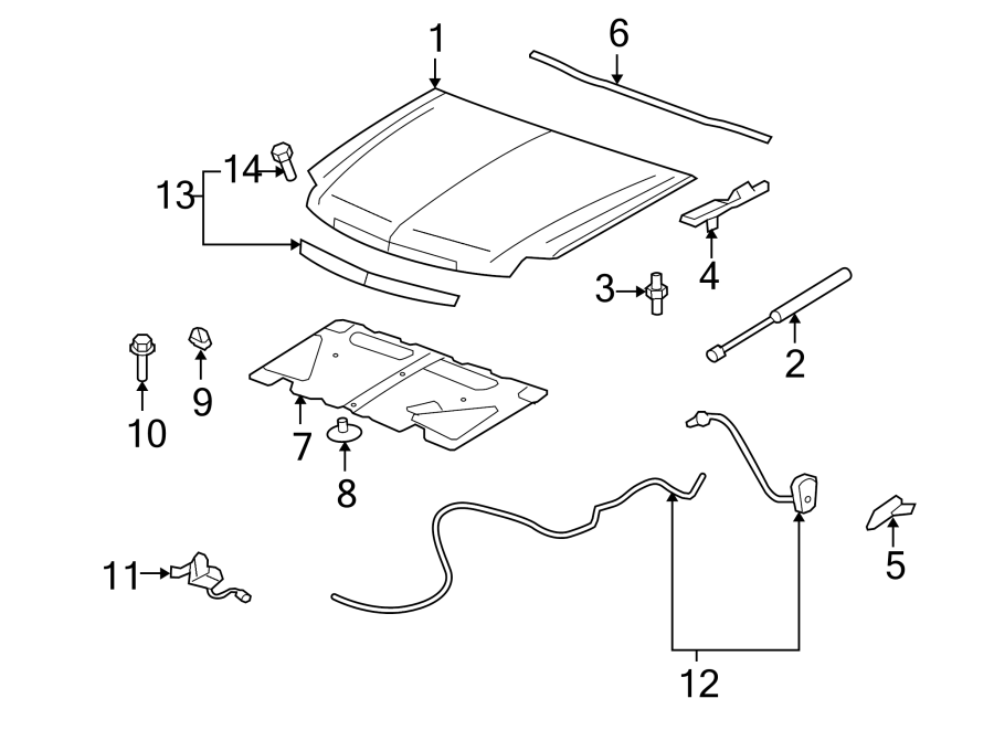 Diagram EXTERIOR TRIM. HOOD & COMPONENTS. for your 2024 Chevrolet Suburban  LS Sport Utility  