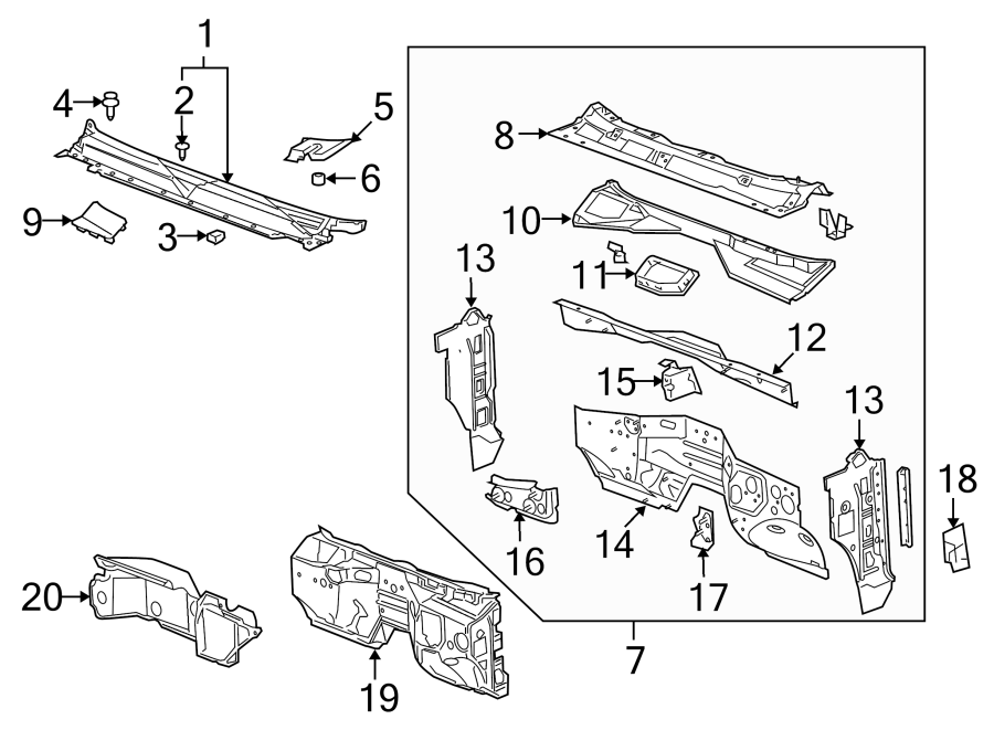 Diagram COWL. for your 2007 Chevrolet Silverado 3500 Classic LS Cab & Chassis  