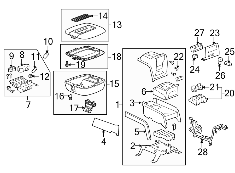 Diagram CENTER CONSOLE. for your 2016 GMC Sierra 2500 HD 6.0L Vortec V8 CNG A/T 4WD SLT Extended Cab Pickup Fleetside 