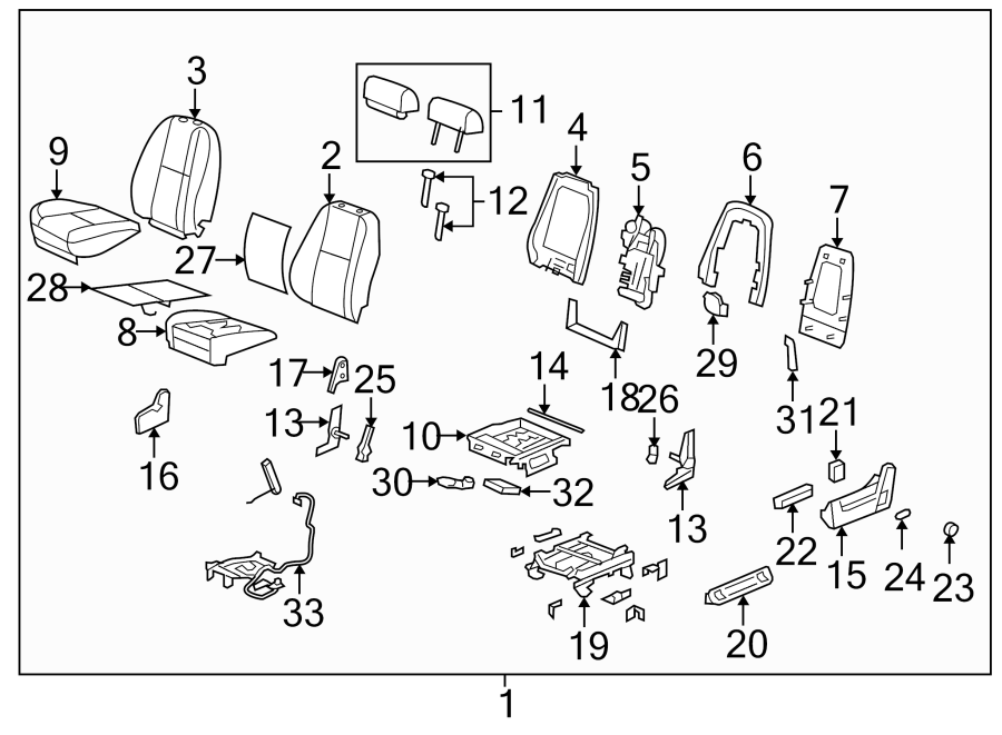 Diagram SEATS & TRACKS. FRONT SEAT COMPONENTS. for your 2010 Chevrolet Silverado 3500 HD LTZ Extended Cab Pickup  