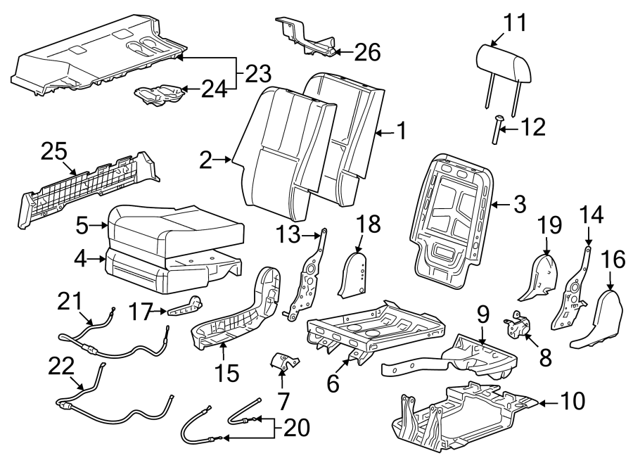 Diagram SEATS & TRACKS. REAR SEAT COMPONENTS. for your 2018 Cadillac ATS Luxury Coupe 2.0L Ecotec M/T RWD 