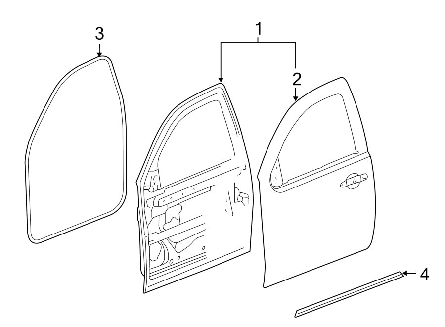 Diagram FRONT DOOR. DOOR & COMPONENTS. for your 2005 Chevrolet Aveo    