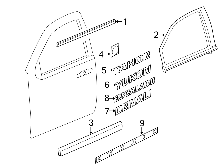 Diagram FRONT DOOR. EXTERIOR TRIM. for your 2013 Chevrolet Express 1500   