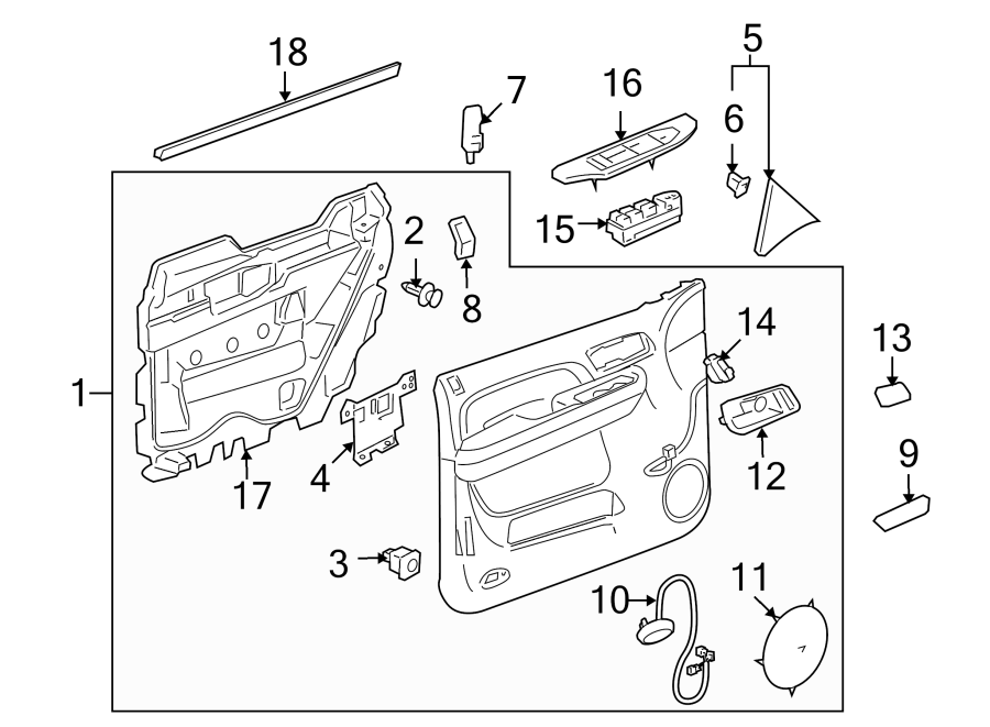 Diagram FRONT DOOR. INTERIOR TRIM. for your 2002 GMC Sierra 3500 6.0L Vortec V8 M/T RWD Base Extended Cab Pickup Fleetside 