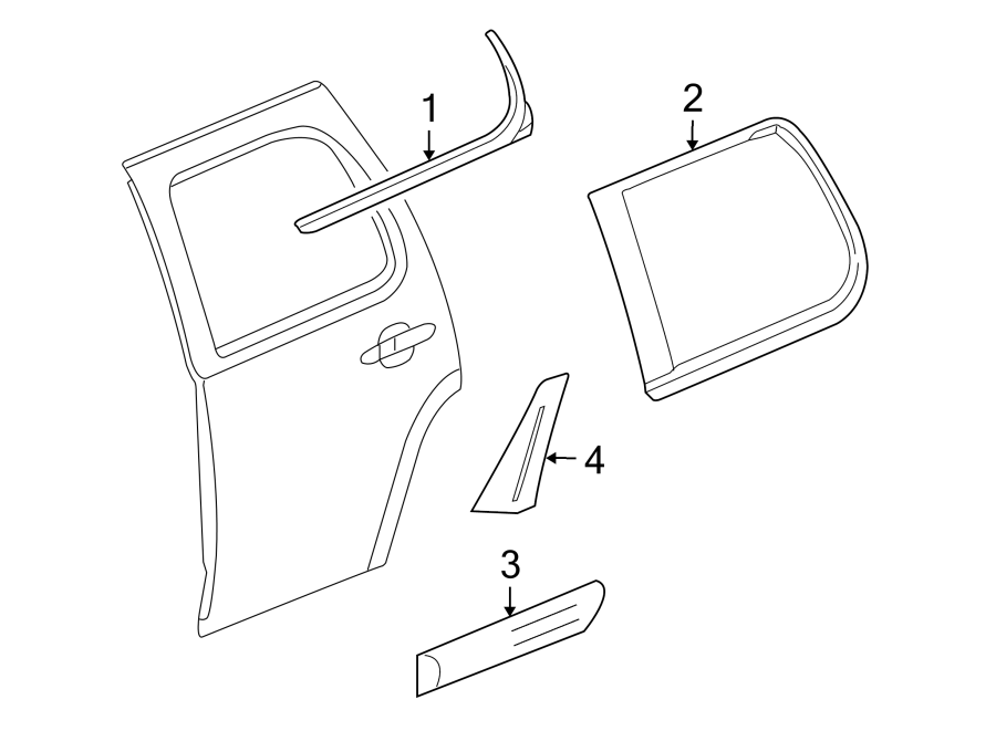 Diagram REAR DOOR. EXTERIOR TRIM. for your 2002 GMC Sierra 3500 6.0L Vortec V8 M/T RWD Base Extended Cab Pickup Fleetside 