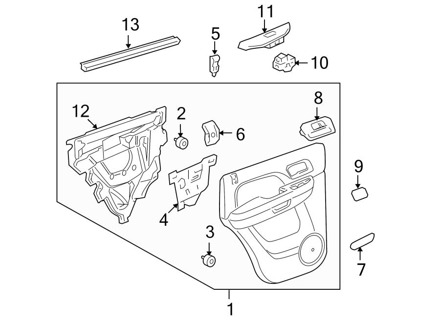 Diagram REAR DOOR. INTERIOR TRIM. for your 2021 GMC Sierra 2500 HD 6.6L Duramax V8 DIESEL A/T 4WD Base Extended Cab Pickup Fleetside 