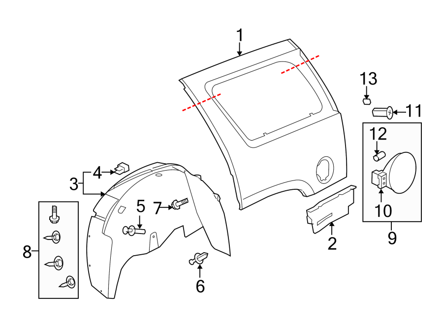 9QUARTER PANEL & COMPONENTS.https://images.simplepart.com/images/parts/motor/fullsize/GE08605.png