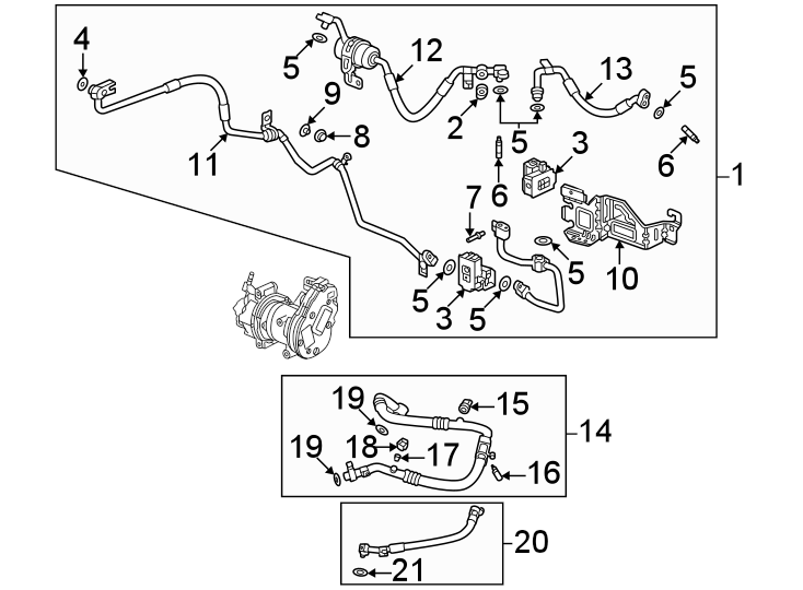 Diagram Air conditioner & heater. Compressor & lines. Condenser. for your GMC Hummer EV Pickup  