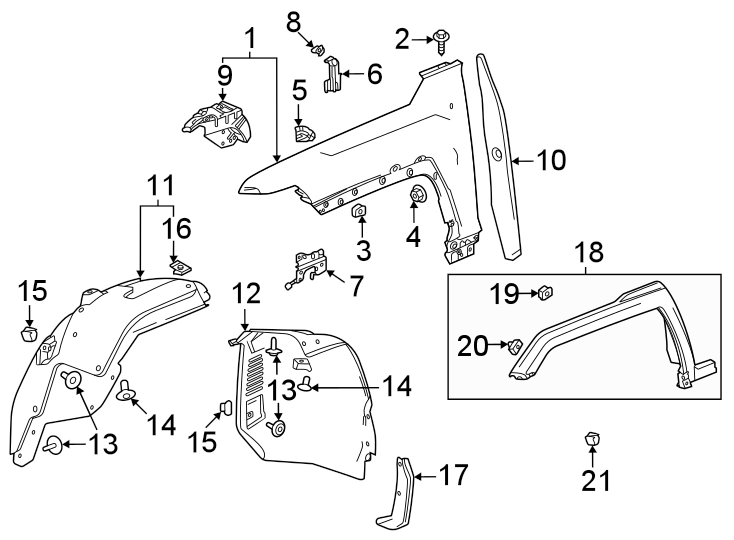 Exterior trim. Fender & components. Diagram