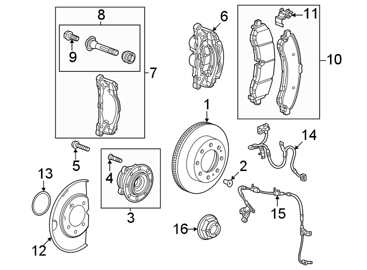 Diagram Front suspension. Brake components. for your 2010 GMC Sierra 2500 HD   