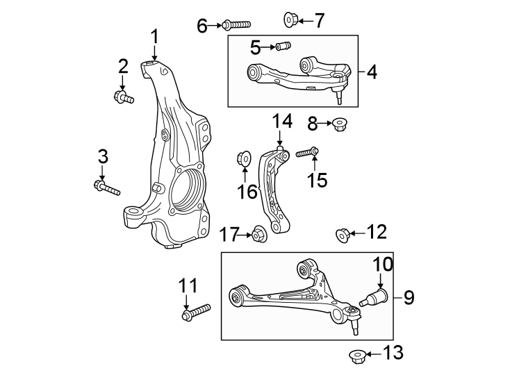 Diagram Front suspension. Suspension components. for your 2016 GMC Sierra 2500 HD 6.0L Vortec V8 A/T 4WD SLE Standard Cab Pickup 