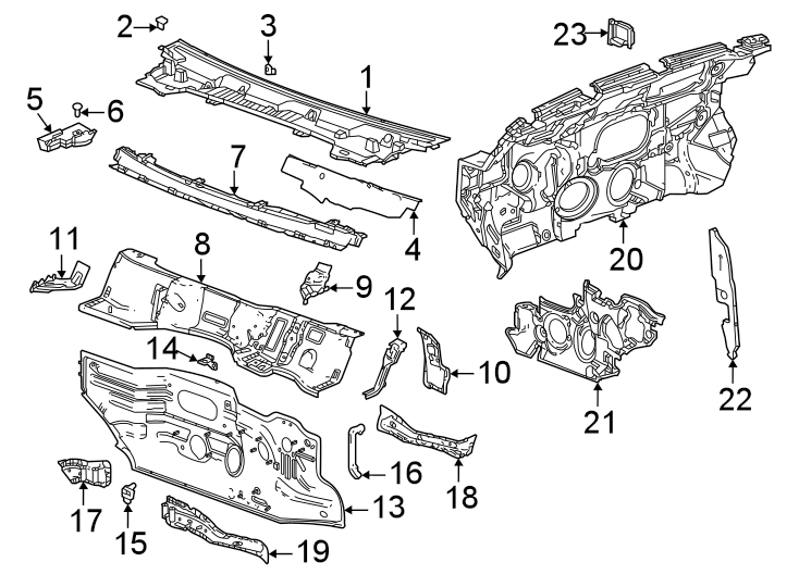 Diagram Cowl. for your 2021 GMC Sierra 2500 HD 6.6L V8 A/T 4WD Base Extended Cab Pickup 